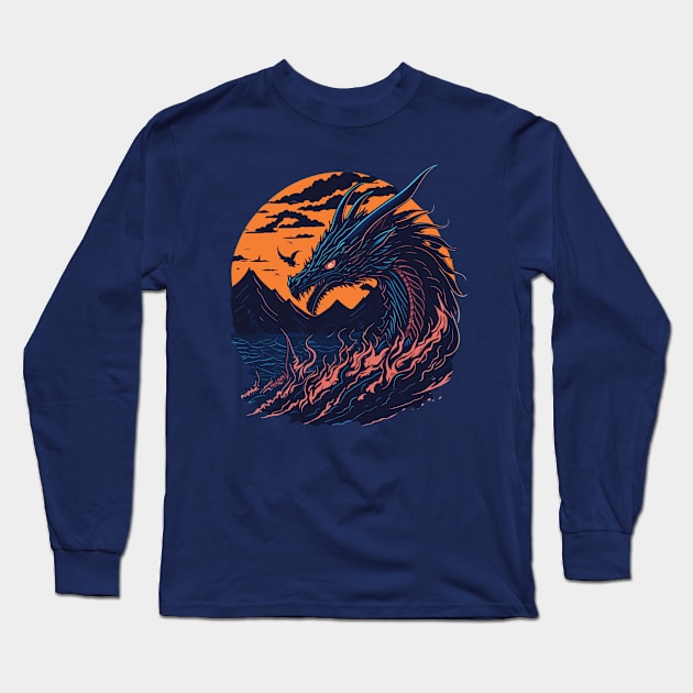 Tsunami Dragon Long Sleeve T-Shirt by DesignVerseAlchemy